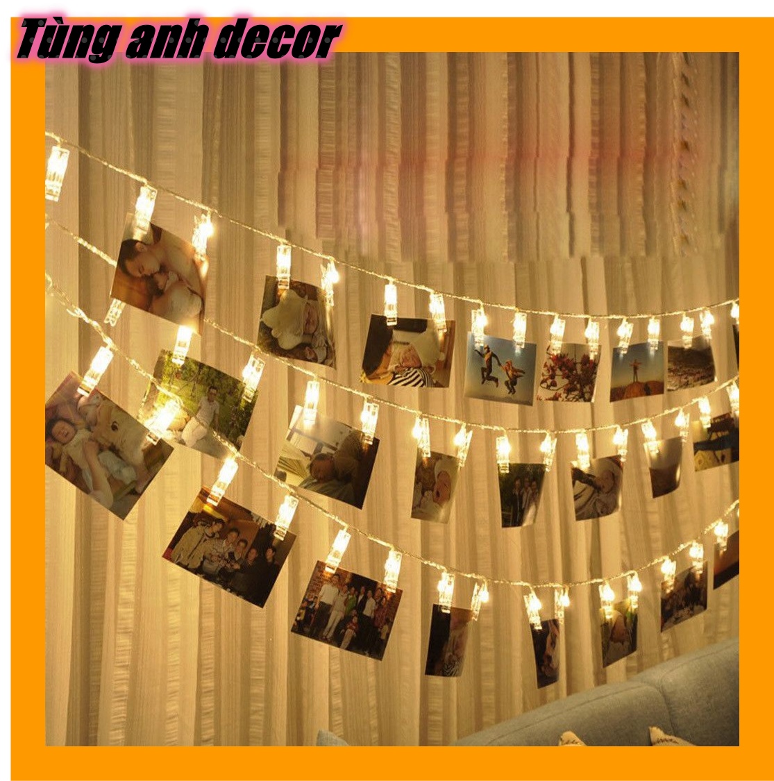 Dây đèn led treo ảnh 3m 20 kẹp dùng pin AA