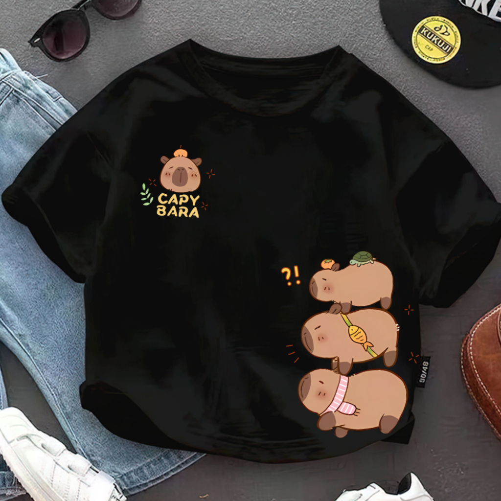 Áo thun cho bé KUDO size 10 - 40 kg họa tiết chuột lang nước capybara dễ thương chất vải 100% cotton tự nhiên co dãn 4 chiều, bst capybara 02 - 2