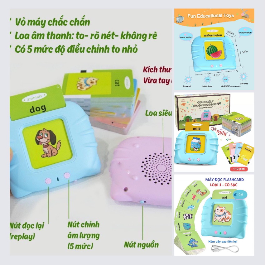 Máy đọc từ vựng tiếng anh không sóng điện từ đồ chơi thông minh thẻ flashcard Tiếng Anh 224 từ vựng
