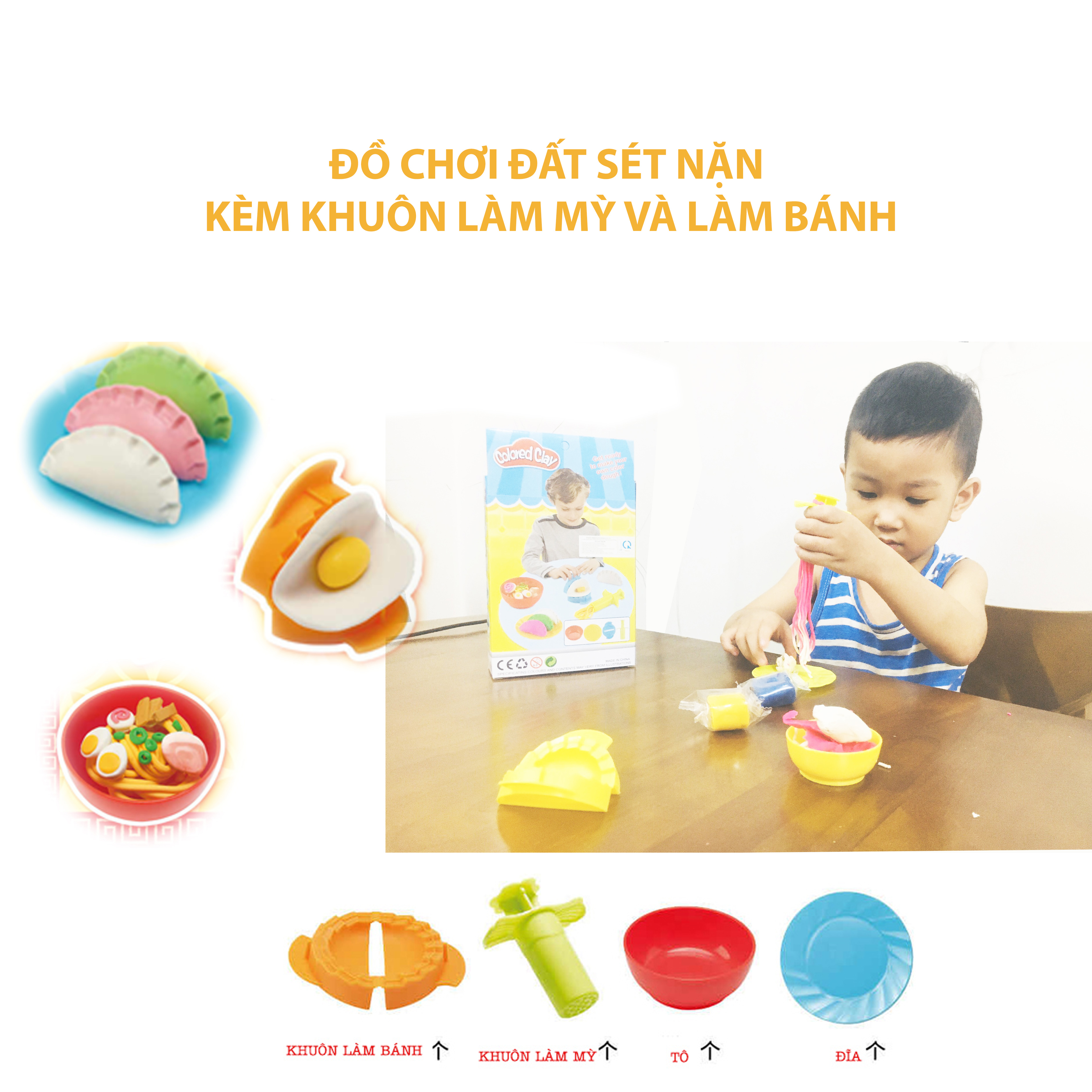 [HCM]Đồ chơi đất sét nặn kèm khuôn làm mỳ và làm bánh giúp bé thỏa sức sáng tạo và an toàn cho bé khi chơi