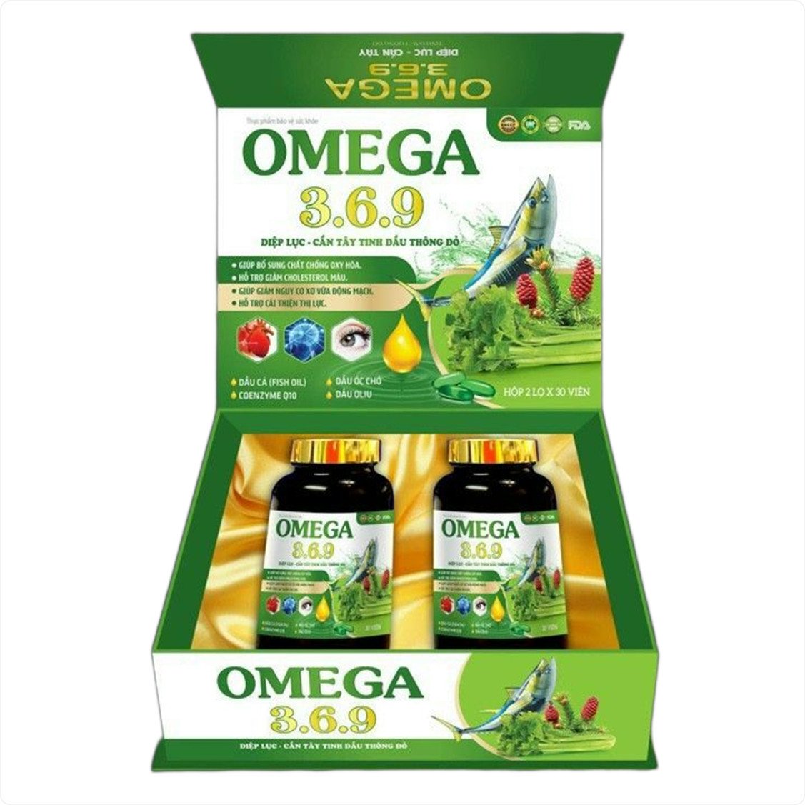 [Hộp 2 Lọ] Viên Uống Dầu Cá Omega 3.6.9 Diệp Lục Cần Tây Tinh Dầu Thông Đỏ Giúp Tăng Khả Năng Trí Nhớ Sáng Mắt Khỏe Tim Mạch - Dược Phẩm Bách Lộc