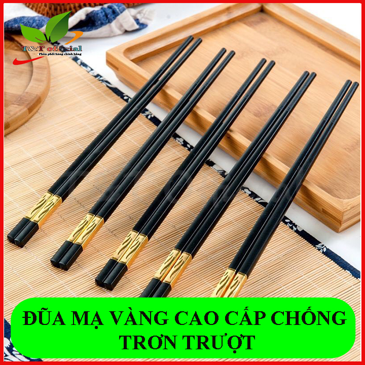 Bộ 10 đôi Đũa mạ vàng, Đũa ăn cao cấp đũa khảm vàng hàn quốc Chống Trơn- Chống Trượt- Chống Mốc- Bền Màu