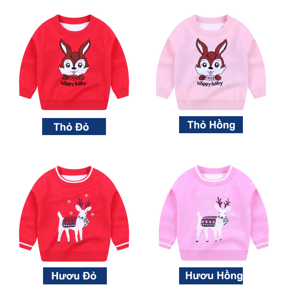 Áo len 2 lớp bé gái bé trai hình đáng yêu nhiều màu cực xinh cho bé  AL1
