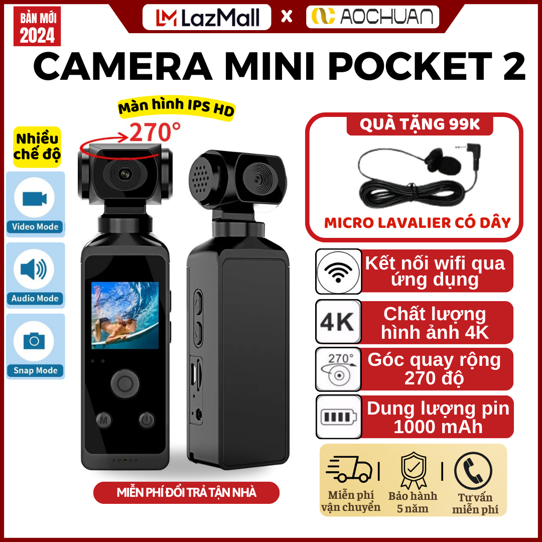 Camera Hành Trình Mini Cầm Tay GOPRO POCKET 2 Máy Quay Phim Cầm tay - Ống Kính Xoay 270 Độ-Chất Lượng Hình Ảnh Video Sắc Nét 4K_CHÍNH HÃNG AOCHUAN