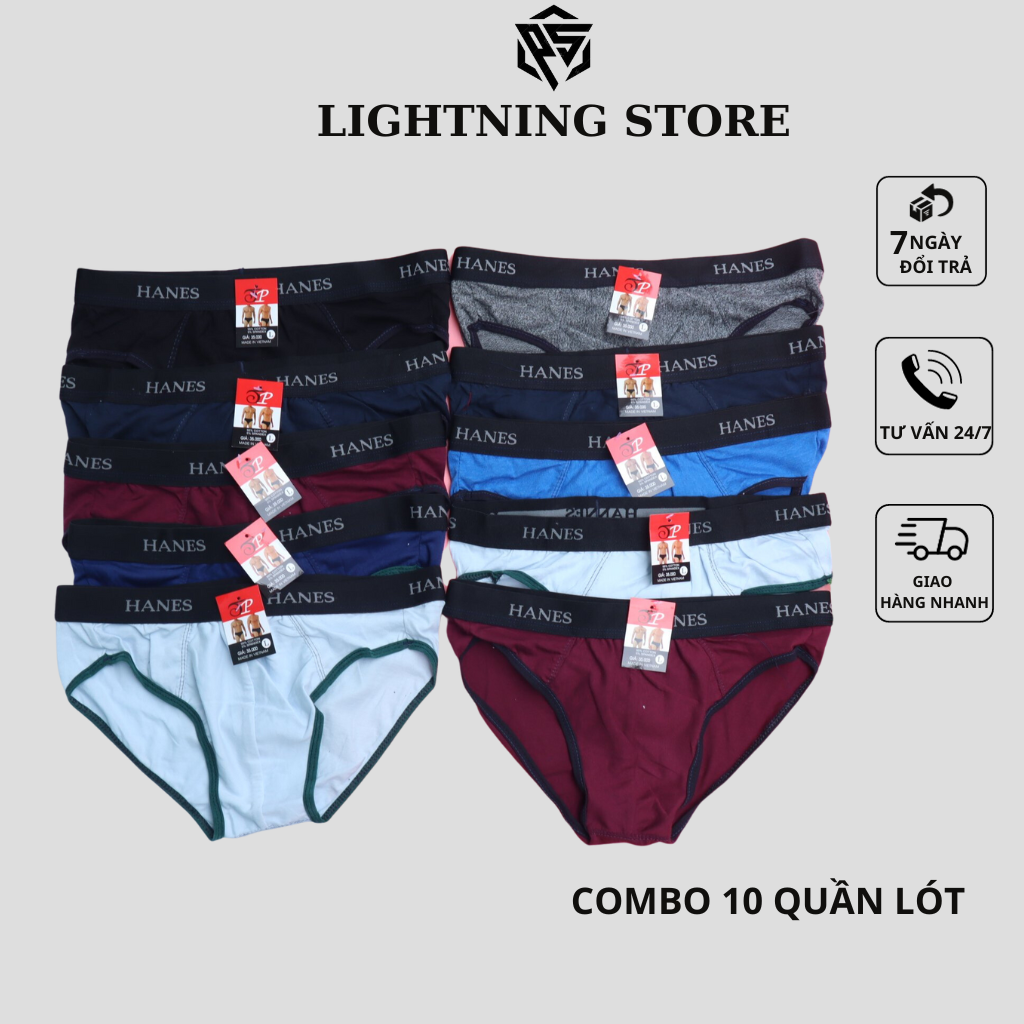 Combo 10 Quần lót nam - quần sịp nam Ha.nes cotton co giãn, lưng thun mềm mại, phù hợp với mọi lứa tuổi LIGHTNING
