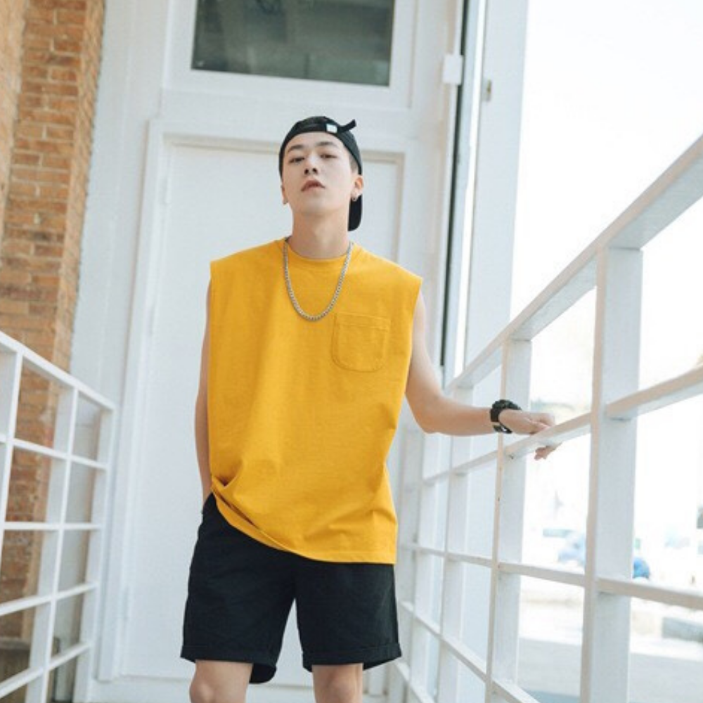 Áo tank top vàng có túi cao cấp - sat