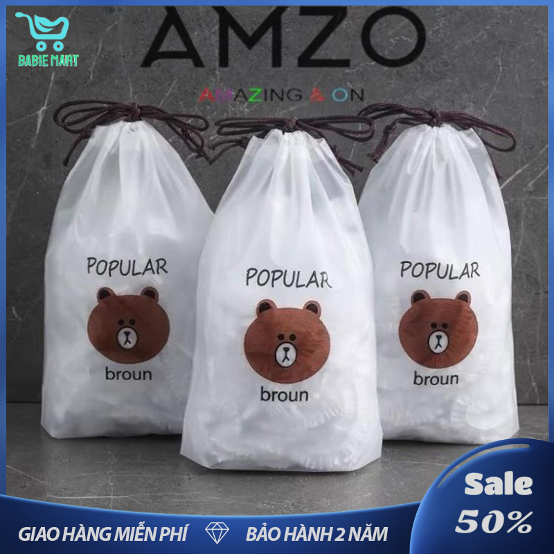Set 100 màng bọc thực phẩm co dãn siêu dai hình gấu, túi bọc thực phẩm màng PE an toàn và chùm đầu đa năng
