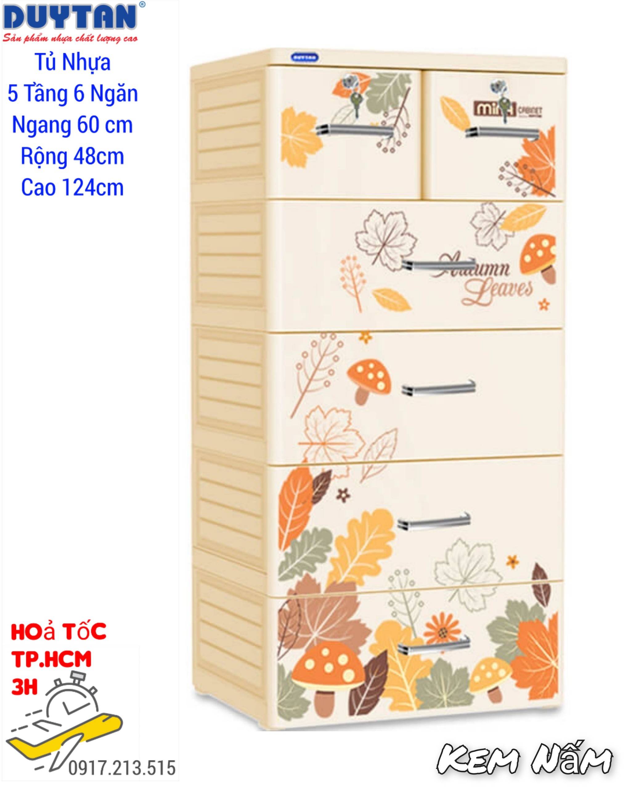 Tủ nhựa duy tân mina 5 tầng - 6 ngăn kem nấm