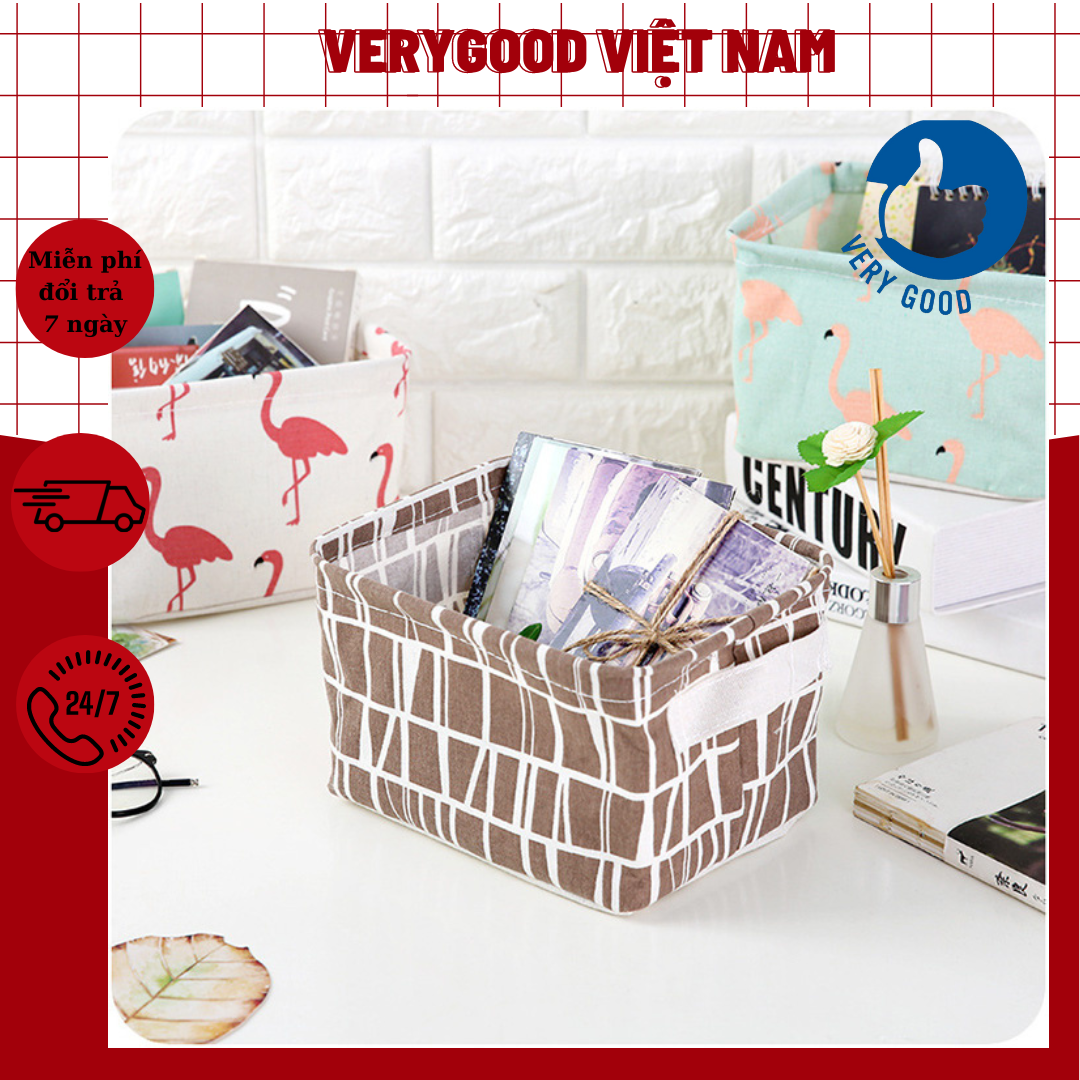 Giỏ vải đựng đồ cá nhân văn phòng vintage xinh xắn Verygood Việt Nam - hộp vải đựng đồ - giỏ vải đa năng - túi đựng đồ cá nhân mini - giỏ đựng đồ trang điểm - hộp đựng đồ cá nhân