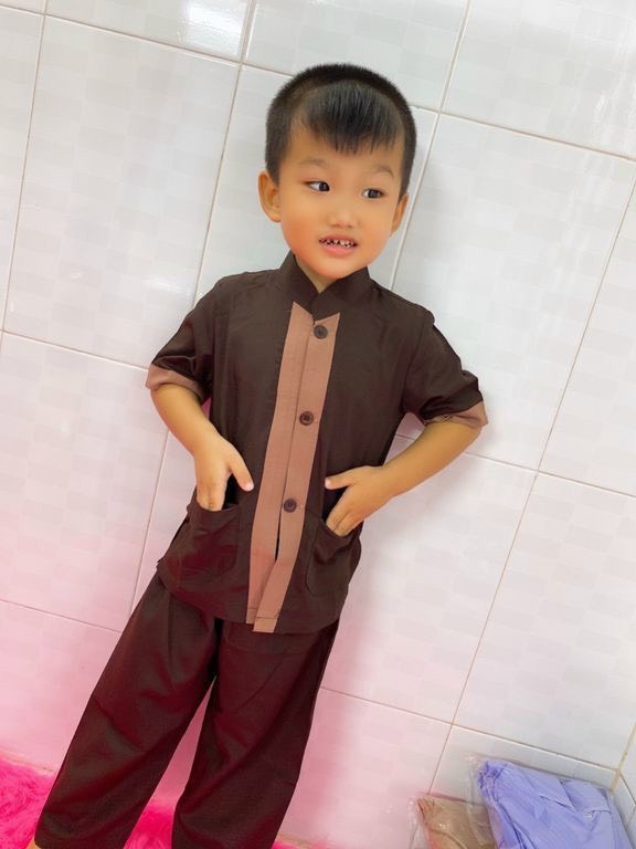 Đồ lam đi chùa mẫu bé trai - lảnh tụ phối