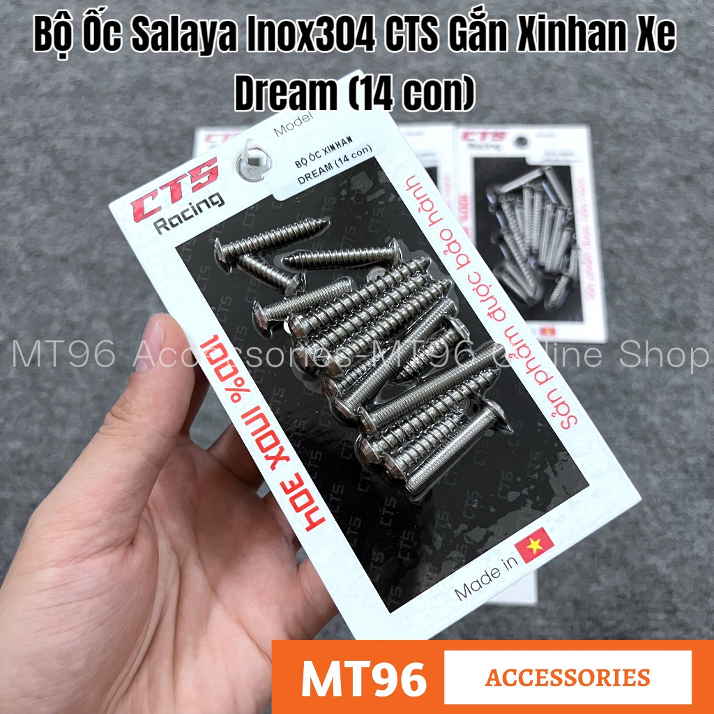 Bộ 14 ốc salaya inox cnc gắn cụm đèn xi nhan trước, đèn hậu cho xe dream chuẩn inox304