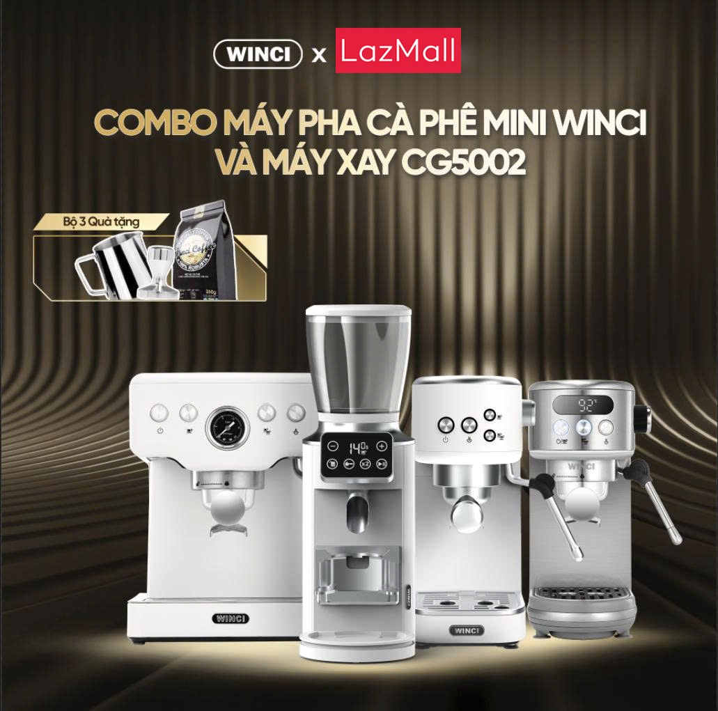 Combo Winci Em4212 Coffee Maker and Cg5002 Grinder, 1 Year Warranty, 1 for 1 Exchange Within 14 Days