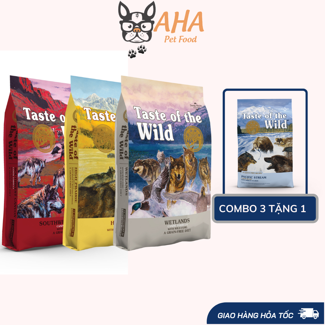 [Combo 3 Tặng 1] thức ăn cho chó taste of the wild bao 2kg - đồ ăn cho chó phù hợp với tất cả giống chó ở mọi độ tuổi (poodle, corgi, phốc, alaska, husky, lạp xưởng, ...) ahapetfood