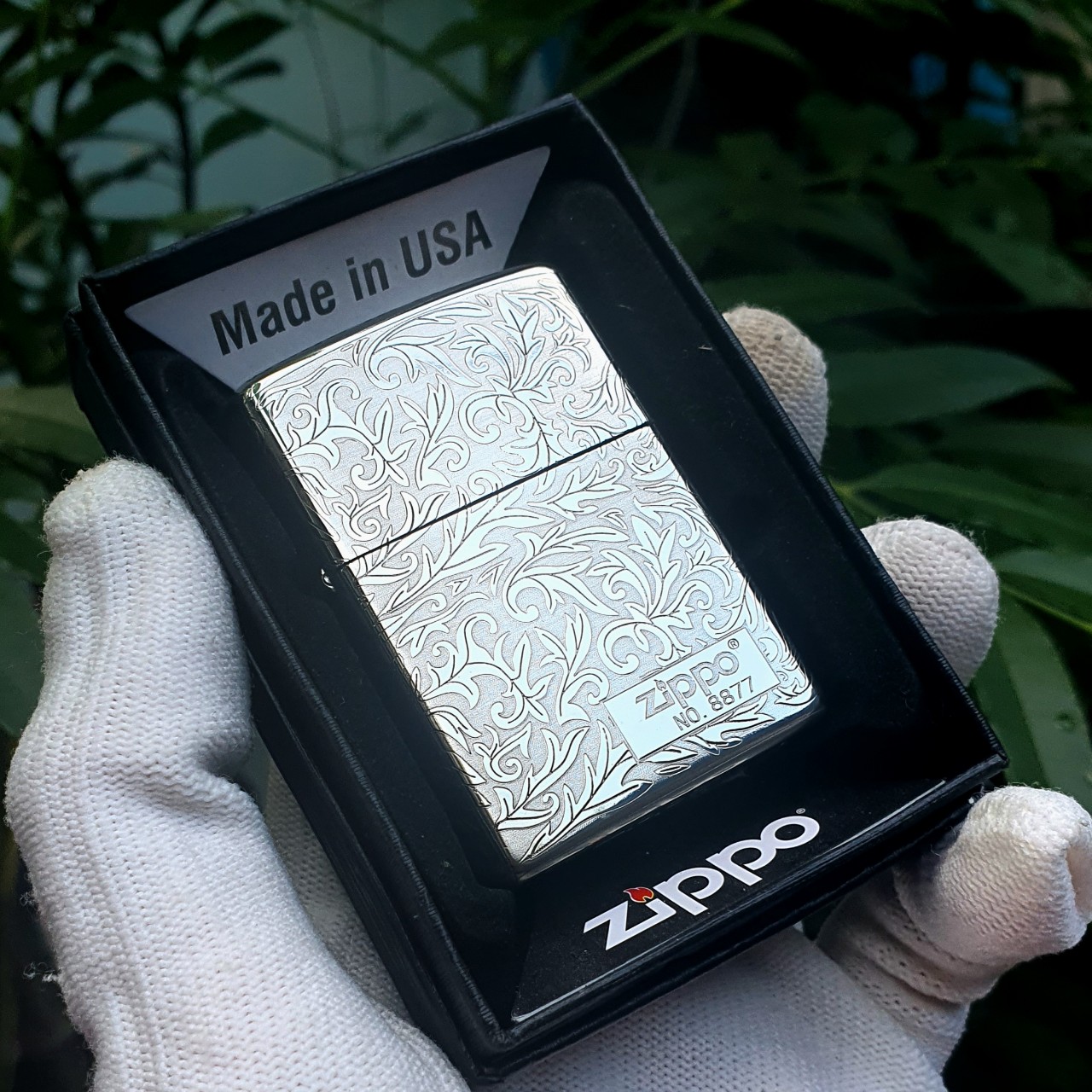 Bật lửa zippo bạc khối hoa văn sterling armor 2021 hàng lỗi đáy mờ