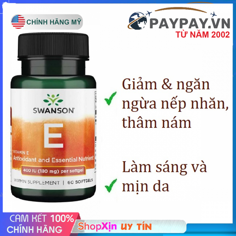 Viên uống chống nám tàn nhan Swanson Vitamin E 400 IU 60 Viên