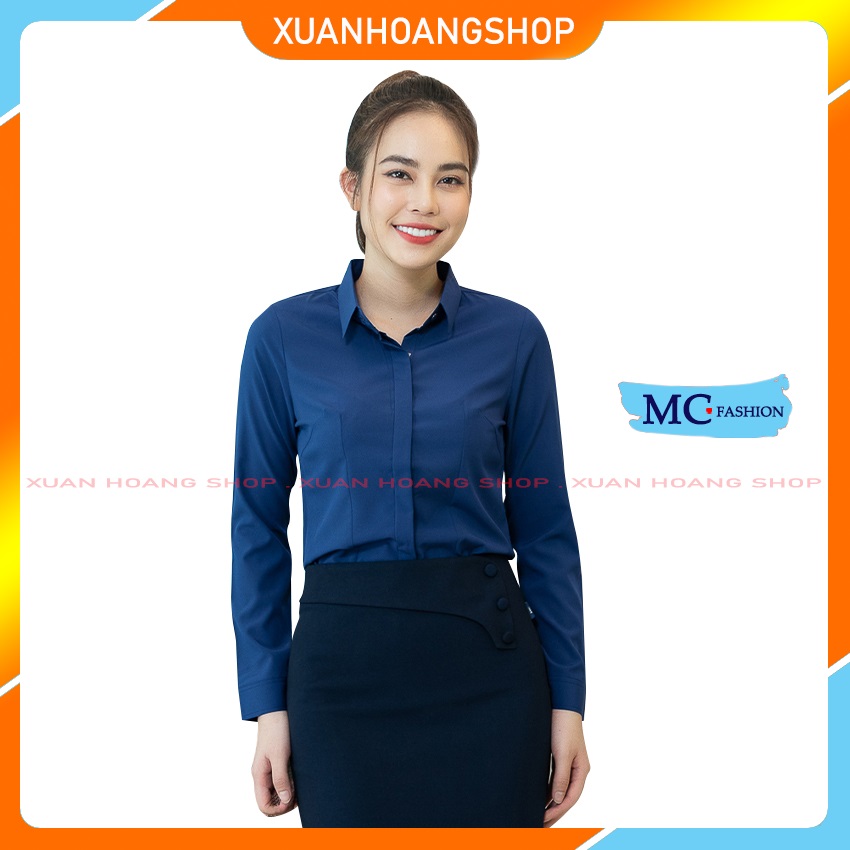 Áo Sơ Mi Nữ Kiểu Mc Fashion A198, Size S, M, L, Xl, 2xl, Tay Dài, Công Sở Đẹp, Màu Xanh Đen, Tím Than, Hồng, Đỏ