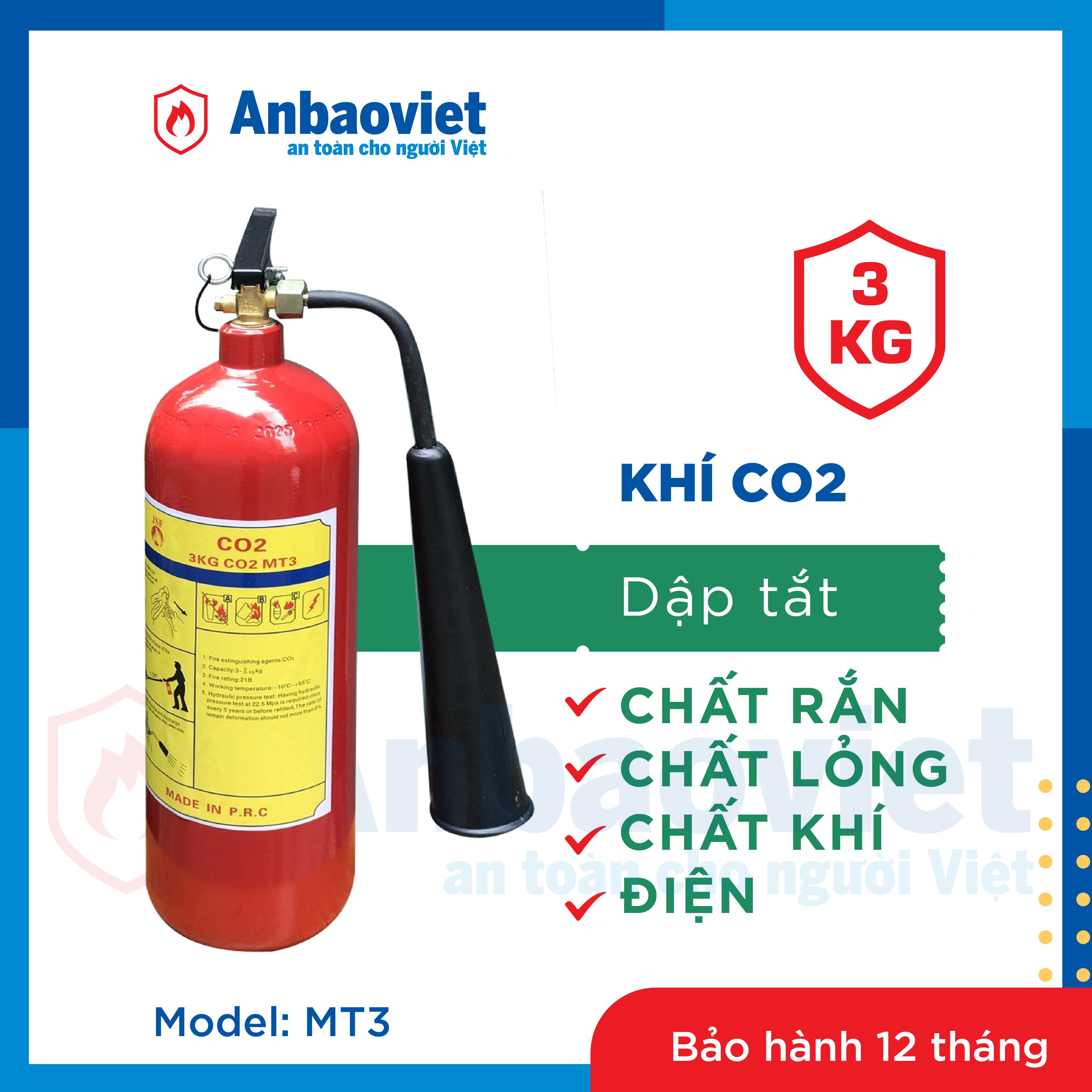 Bình chữa cháy khí CO2 3kg. Model: MT3 hàng chính hãng