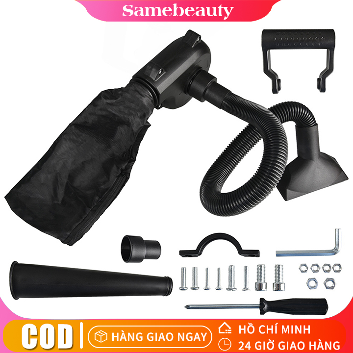 Đầu thổi bụi lắp máy mài cầm tay thành máy thổi gió công suất lớn, vỏ và cánh bằng nhựa ABS, ống thổi bằng nhựa cao su mềm.