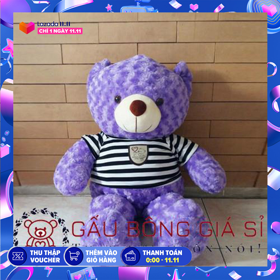 Gấu bông Teddy khổ vải 80cm màu tím cà