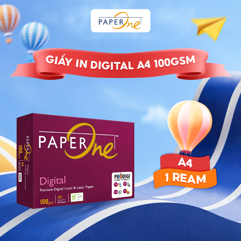Giấy in A4 PaperOne Digital 100gsm - Ream 500 tờ giấy A4 định lượng cao phù hợp in laser, in phun