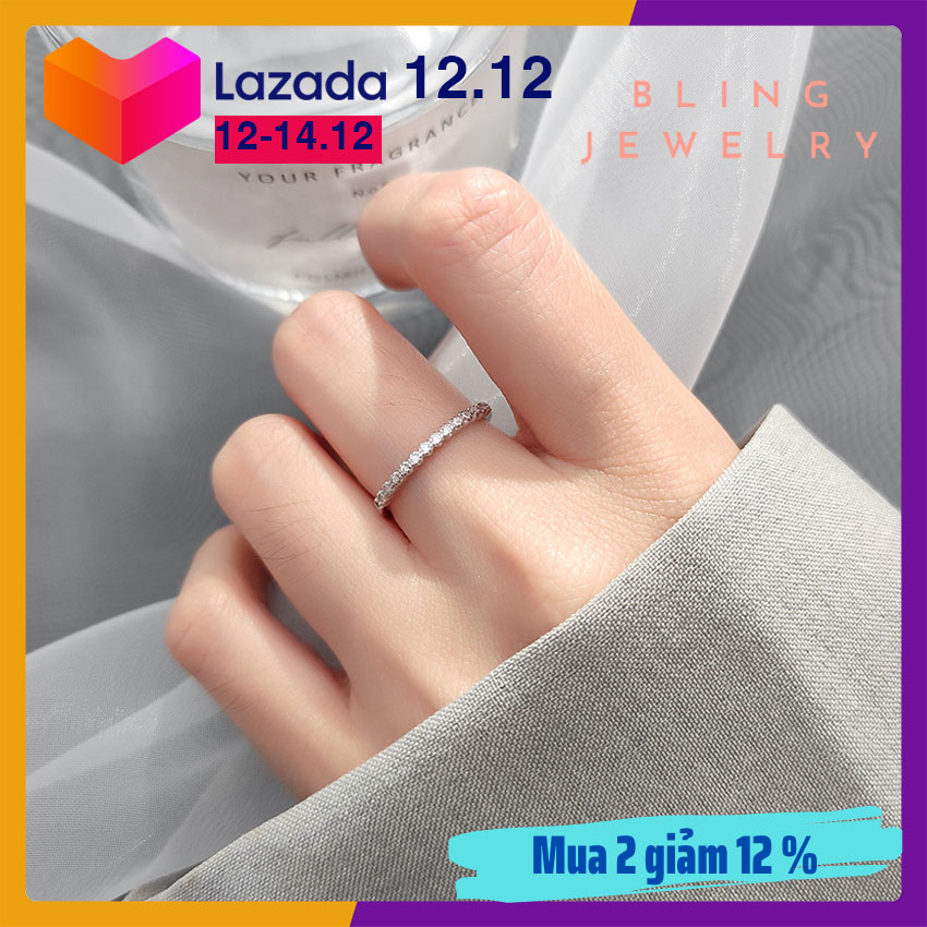 Nhẫn bạc nữ bling jewelry nhẫn nữ trơn có charm đá zircon trắng chất liệu bạc s925