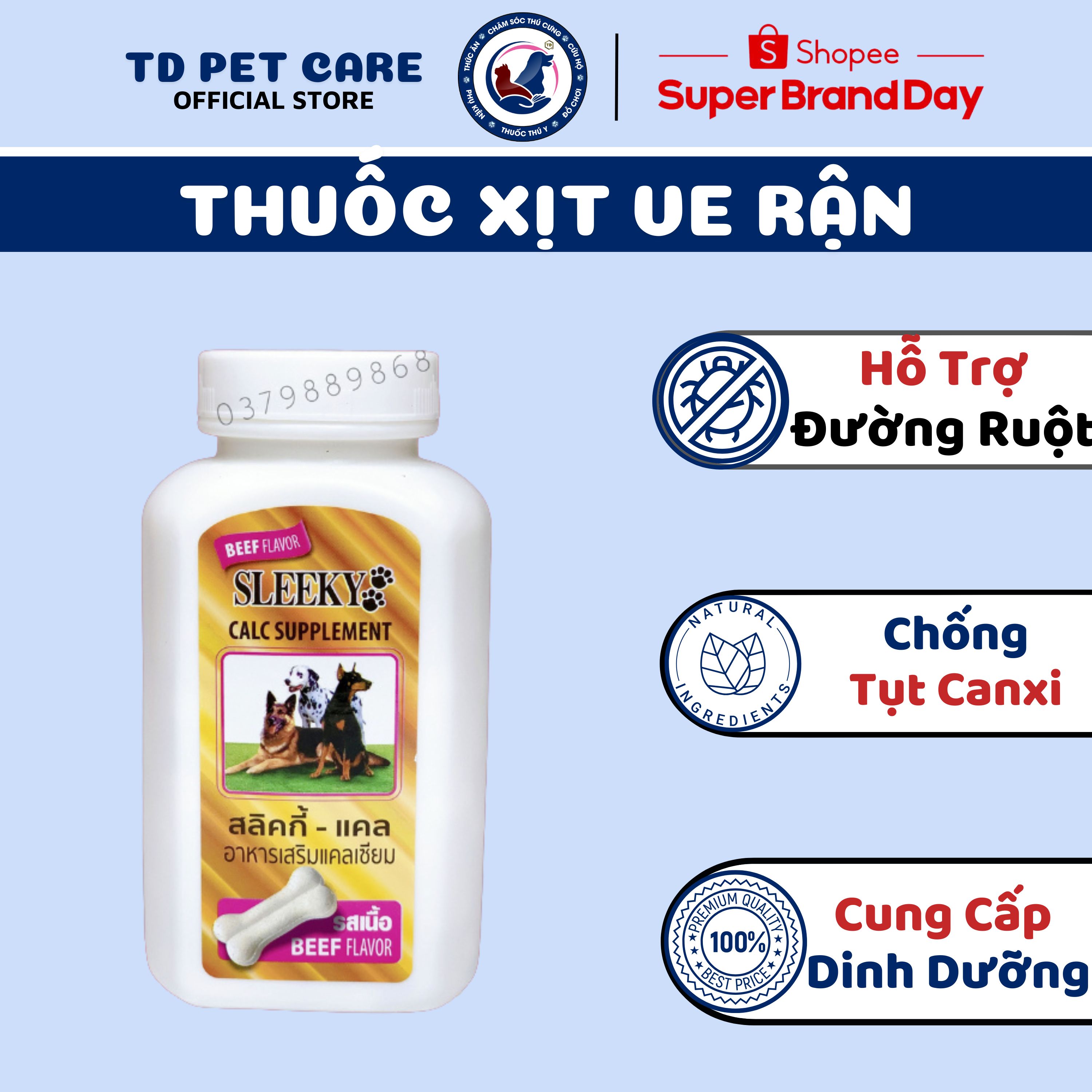 Lọ canxi bổ sung cho chó sleeky - thực phẩm chức năng hữu ích dành cho thú cưng