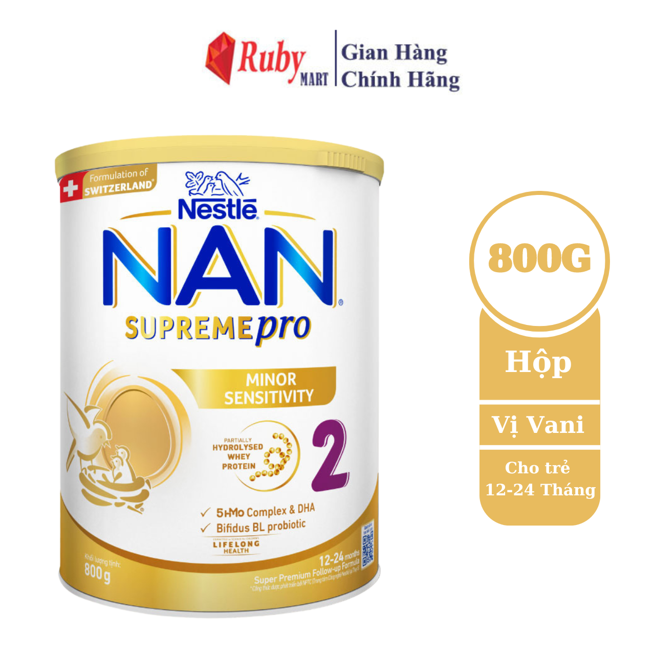 Sữa Bột Nestlé NAN SupremePro 2 lon 800g với 5HMO & đạm Gentle Optipro nhập khẩu nguyên lon từ Đức
