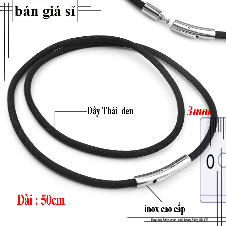 [HCM]Dây chuyền dù đen Thái Lan nam nữ khóa chốt inox cao cấp không mặt không đen vĩnh viễn - 3mm / 5mm