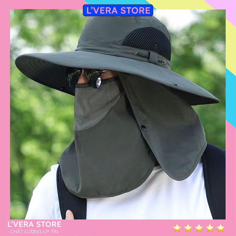 Sun protection wide brim sun hat with face mask breathable Men mask - 5