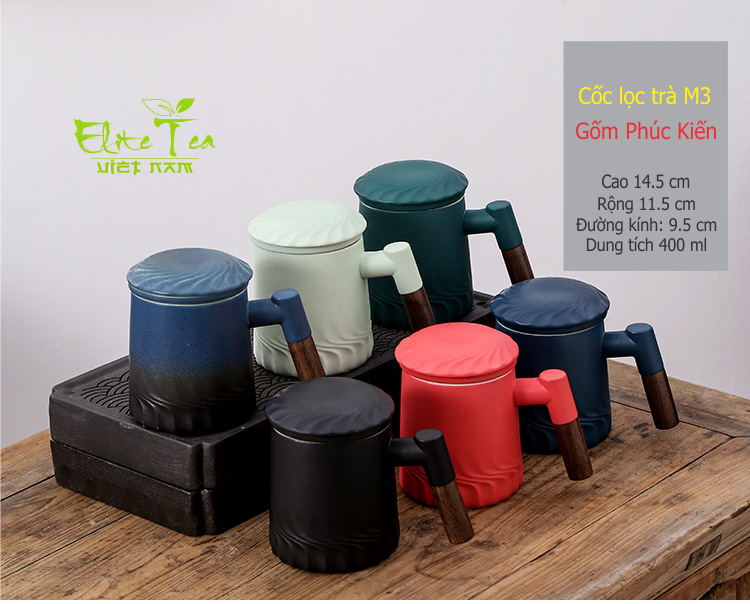 Cốc uống trà sứ đẹp - có cốc lọc và nắp