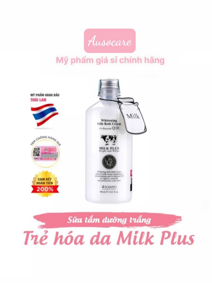 Sữa tắm dưỡng trắng cấp ẩm giúp da sáng mịn Scentio Milk Plus Whitening Q10 450ml Ausocare