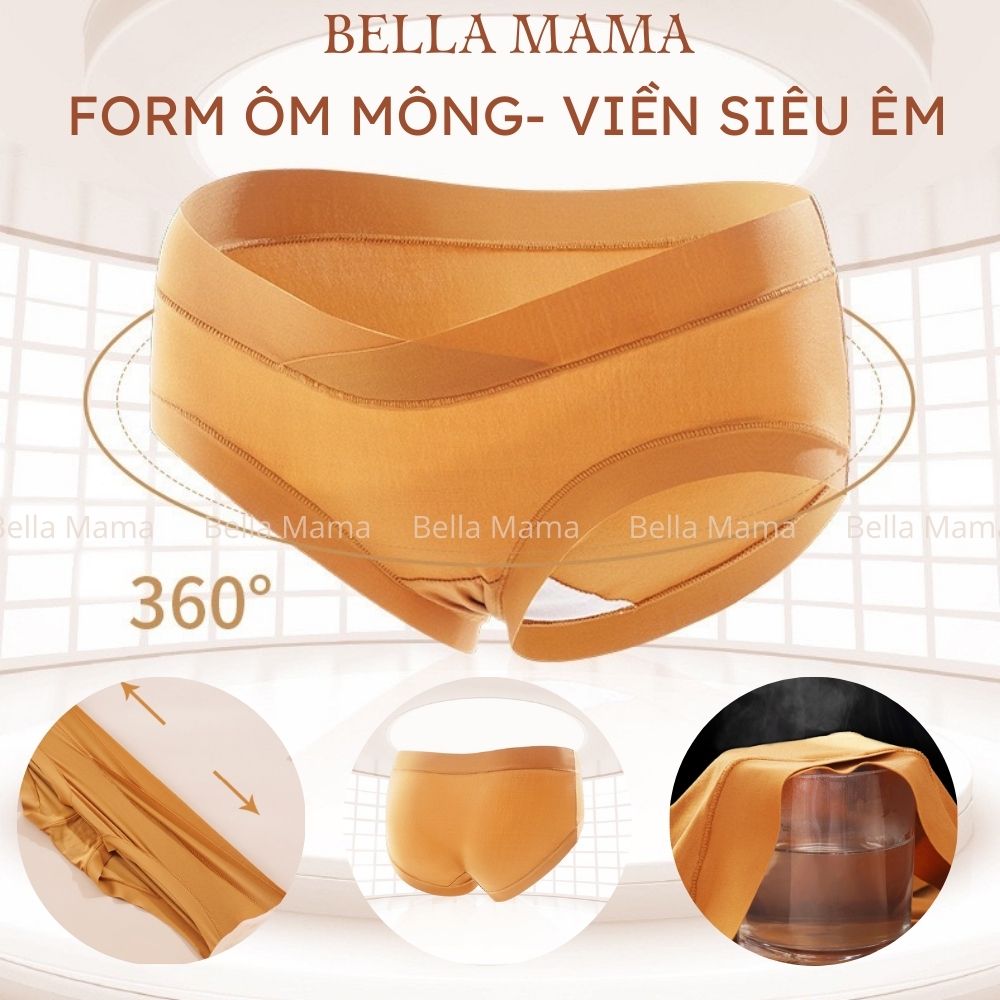 Set quần lót bầu cạp chéo tơ lạnh mềm nhẹ siêu co dãn, set 4 quần chip cho mẹ bầu có túi zip bella mama q05