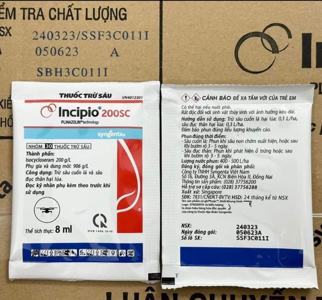Thuốc trừ sâu thế hệ mới incipio 200sc có quét qr gói 8ml, combo 10 gói 8ml