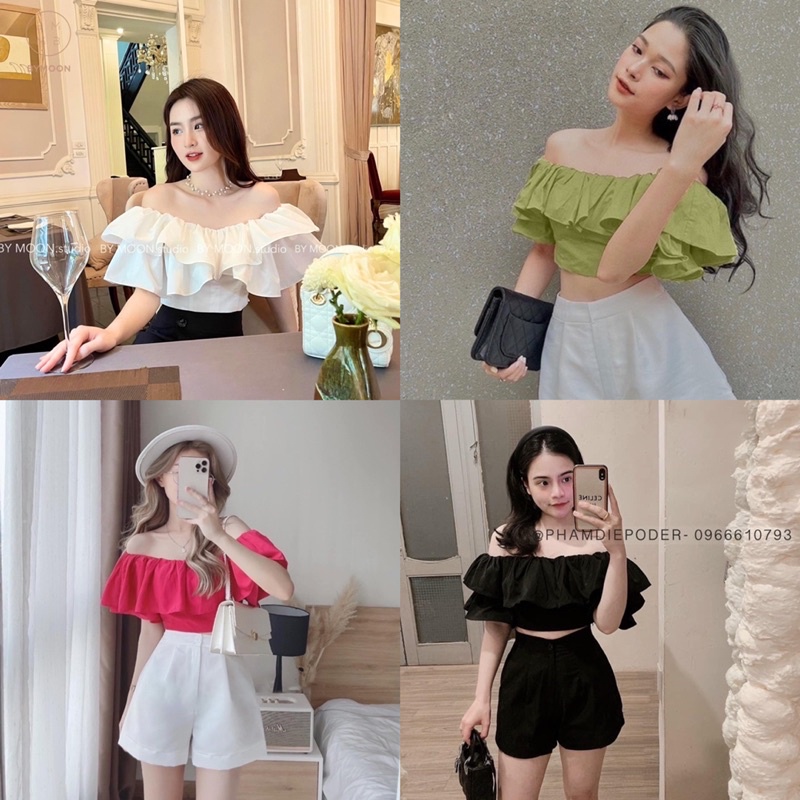 Áo trễ vai bèo croptop 4 màu siêu xinh có ảnh thật kèm video