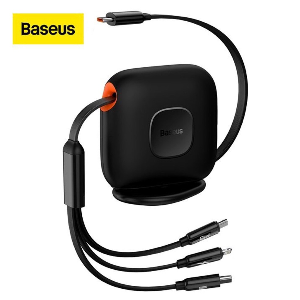 Dây sạc nhanh 3 đầu 100W Baseus dạng rút Cáp 3 trong 1 đa năng dùng cho iphone samsung macbook laptop