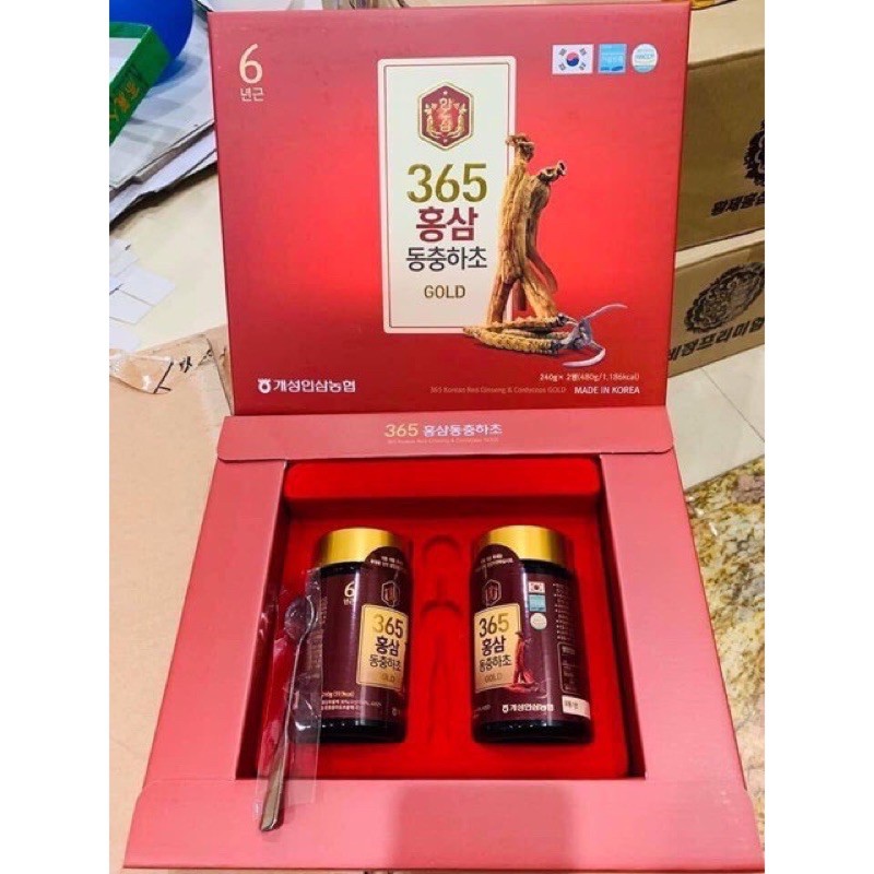 Cao hồng sâm đông trùng hạ thảo 365 hàn quốc, hộp 2 lọ x 240gr