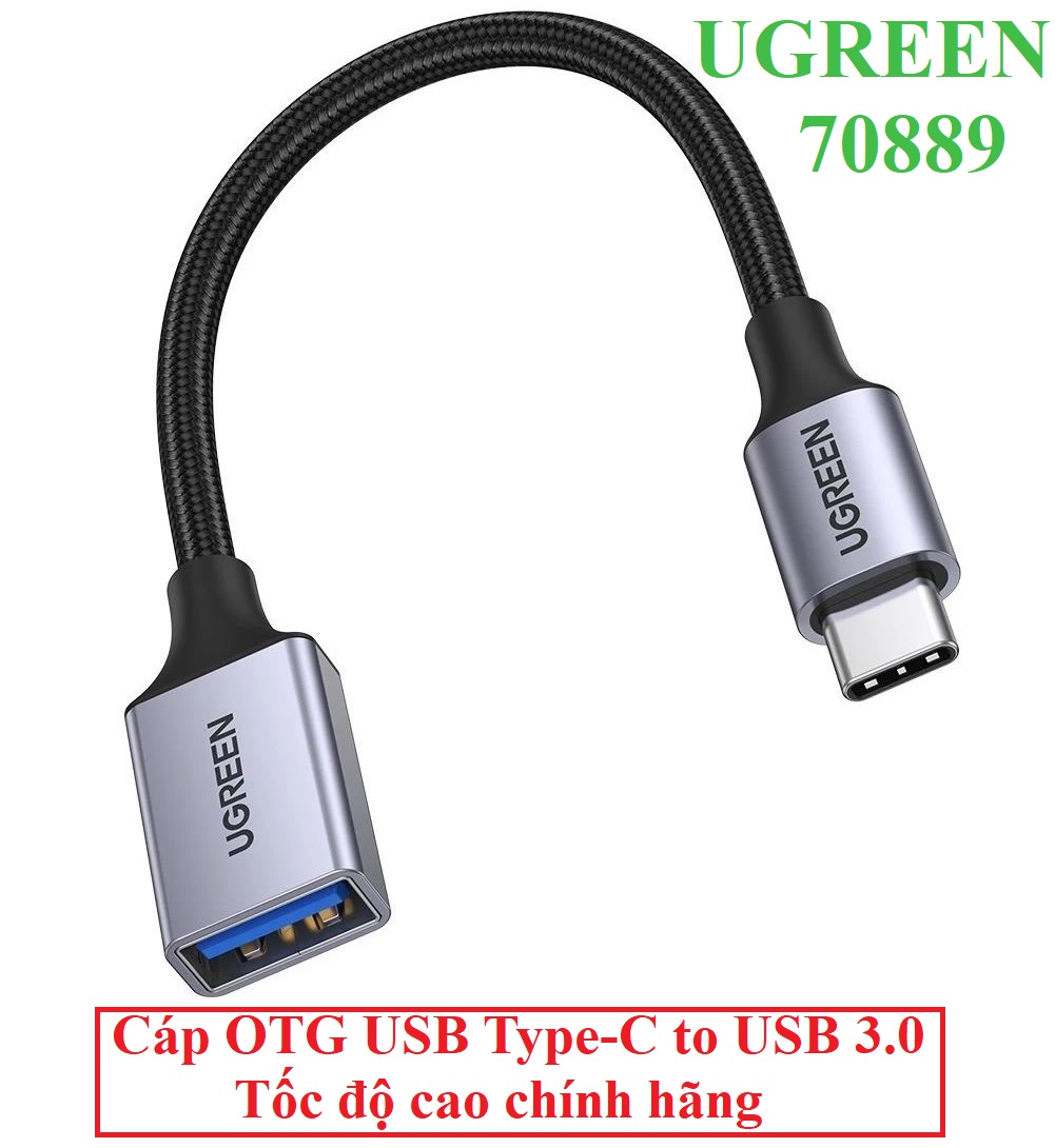 Cáp chuyển USB type C ra USB 3.0 OTG màu xám chính hãng cao cấp UGREEN 70889