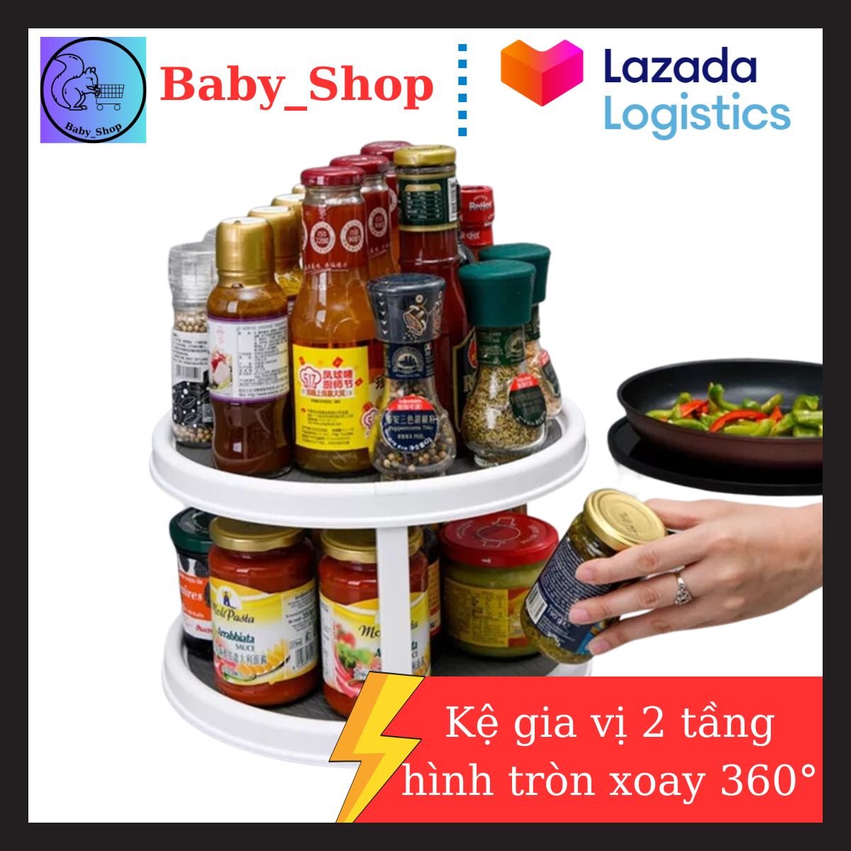 Kệ để gia vị, kệ để gia vị nhà bếp - Kệ Gia Vị 2 Tầng Xoay 360 Độ Hình Tròn - kệ đựng gia vị, kệ đựng gia vị nhà bếp để bàn có thể tháo rời.