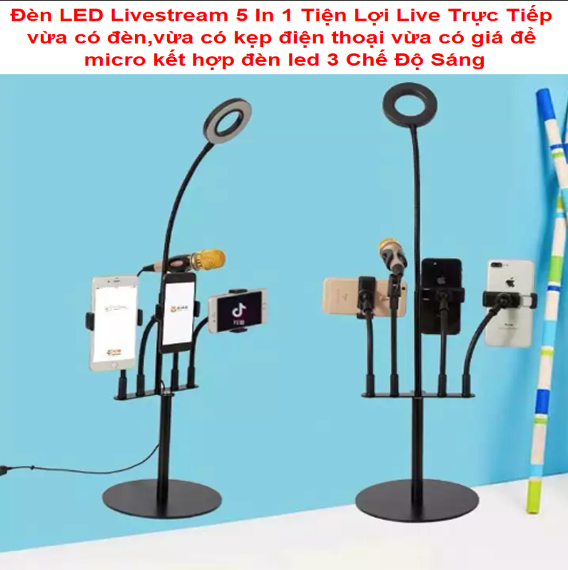 [RẺ VÔ ĐỊCH] Mua Đèn Led Livestream,Đèn Led Hỗ Trợ Livestream 5 Trong 1 Vừa Có Đèn,Kẹp Điện Thoại,Có Giá Để Micro Nhỏ Gọn,Dễ Mang Theo Live Mọi Lúc Mọi Nơi,Kẹp Điện Thoại Để Bàn Quay Video Tiktok Có Đèn Led 3 Màu Sieu Sáng