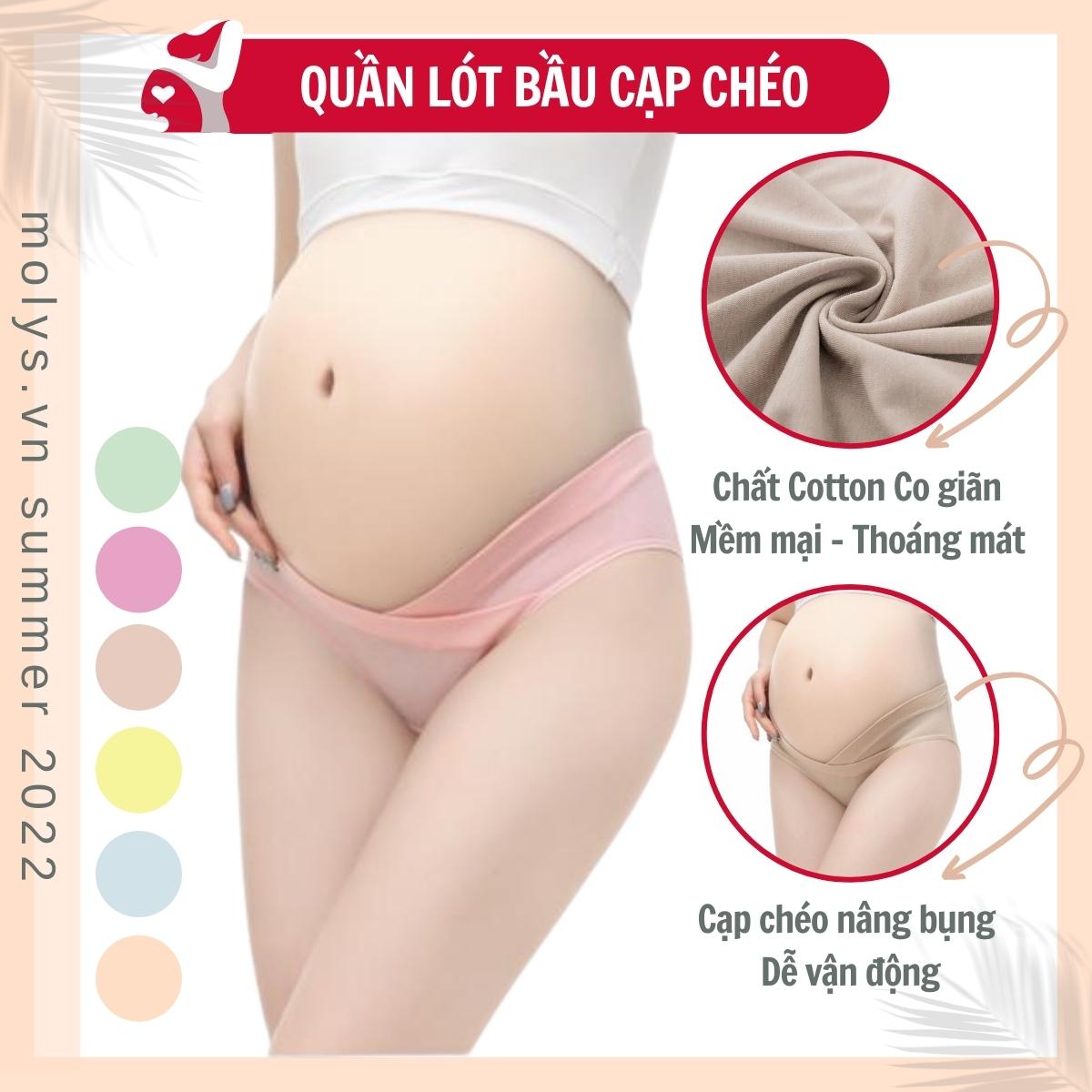 Quần lót bầu cạp chéo thông khí nâng mông đỡ bụng, co giãn đủ size đến 80kg, mom mặc hết thai kỳ và sau sinh