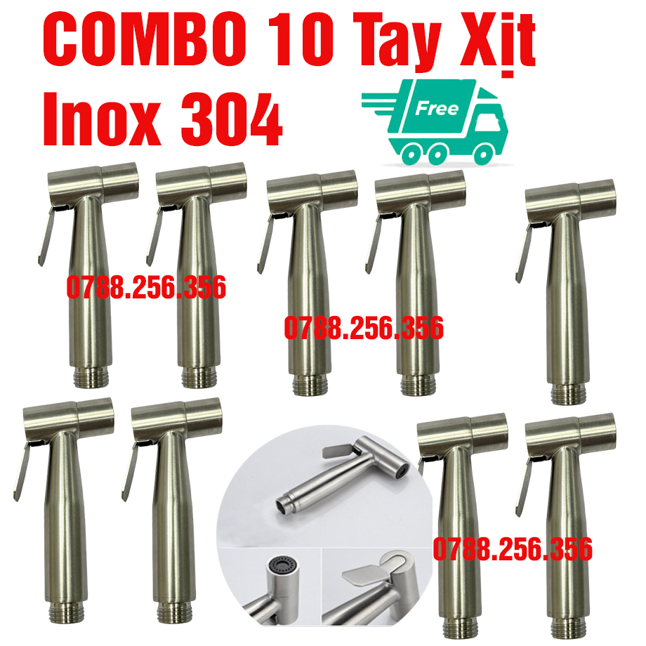 Combo 10 đầu vòi xịt vệ sinh bồn cầu không dây hàng cao cấp inox 304. tay xịt vệ sinh inox 304 không dây không càiđầu vòi xịt combo 10 đầu xịt 304