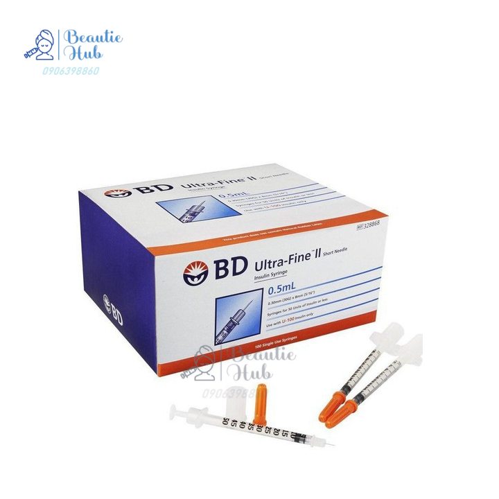 Kim tiêm tiểu đường Insulin BD 0,5ml cc x 30G hộp 100 cây tiêm meso giảm béo