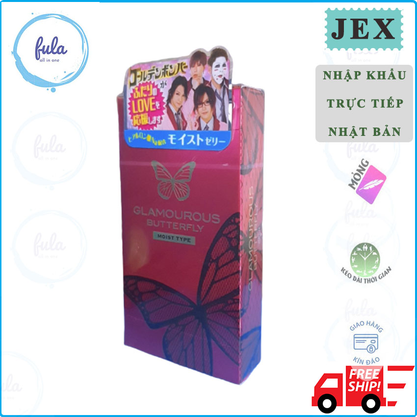 [HÀNG CAO CẤP] Bao cao su kéo dài thời gian cao cấp Nhật Bản Jex Glamourous Butterfly Moist Type (hộp 12 chiếc) siêu mỏng , nhiều gel cho cảm giác chân thật nhất . Fula