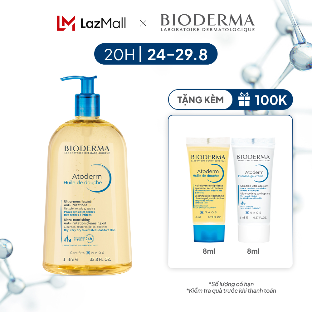 Dầu tắm giúp làm sạch, làm dịu và dưỡng ẩm dành cho da khô, da nhạy cảm Atoderm Huile De Douche 1L