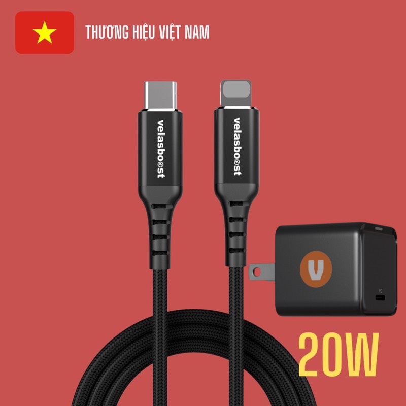 Bộ sạc nhanh PD 20W Velasboost, có chứng nhận MFi, thương hiệu Việt Nam, bảo hành 12 tháng.