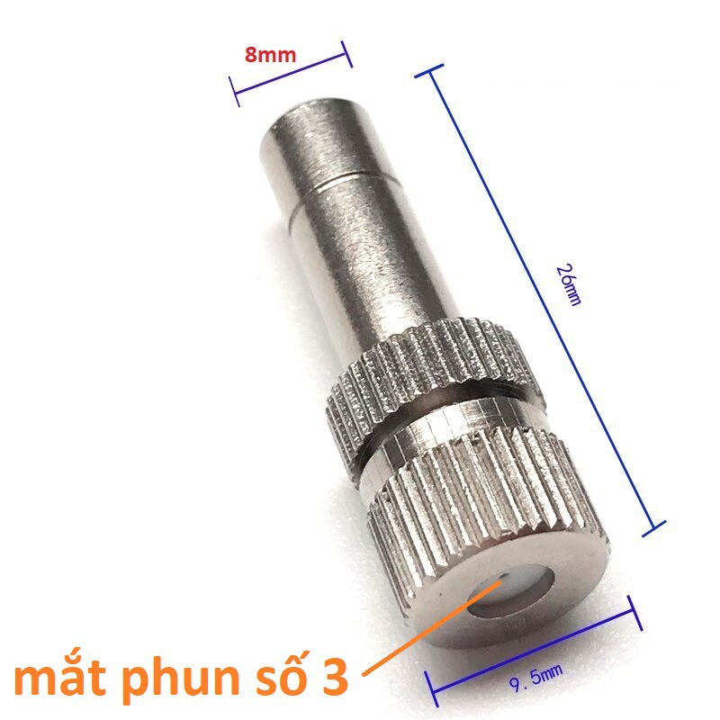 béc phun sương làm mát bằng inox số 2,3,5,6,8 béc phun sương gài ống 8mm, đầu béc phun sương inox