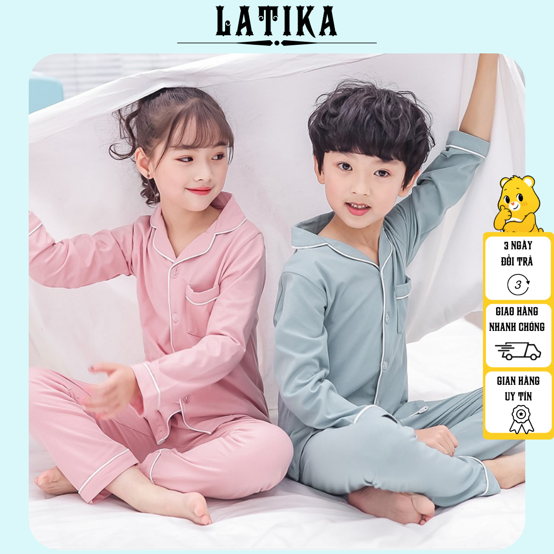 đồ bộ pijama mặc nhà cho BÉ TRAI BÉ GÁI vải kate dày dặn LATIKA 0193