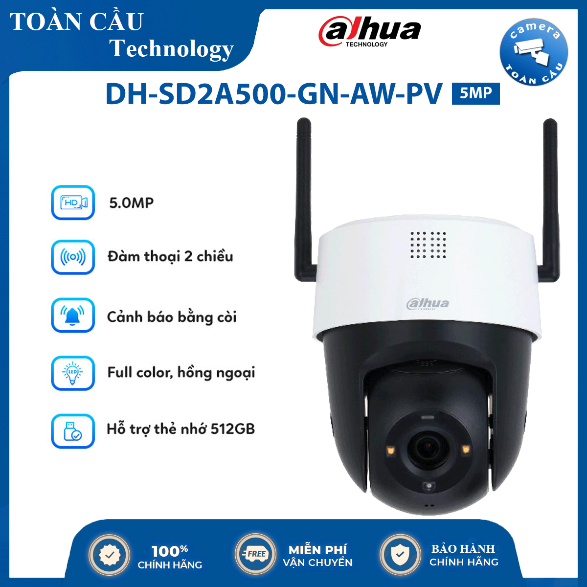 Camera IP WIFI DH-SD2A500-GN-AW-PV - Độ Phân Giải 5.0MP, Chống Sét 2000V,