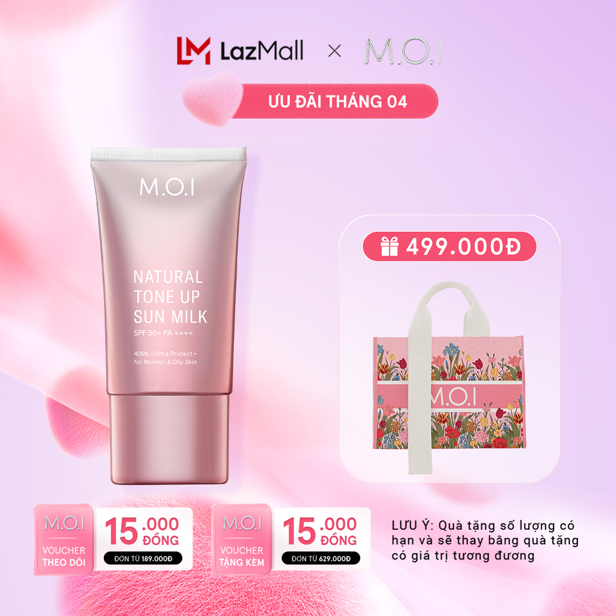 Kem chống nắng Nâng tông M.O.I Natural Tone Up Sun Milk 40ml