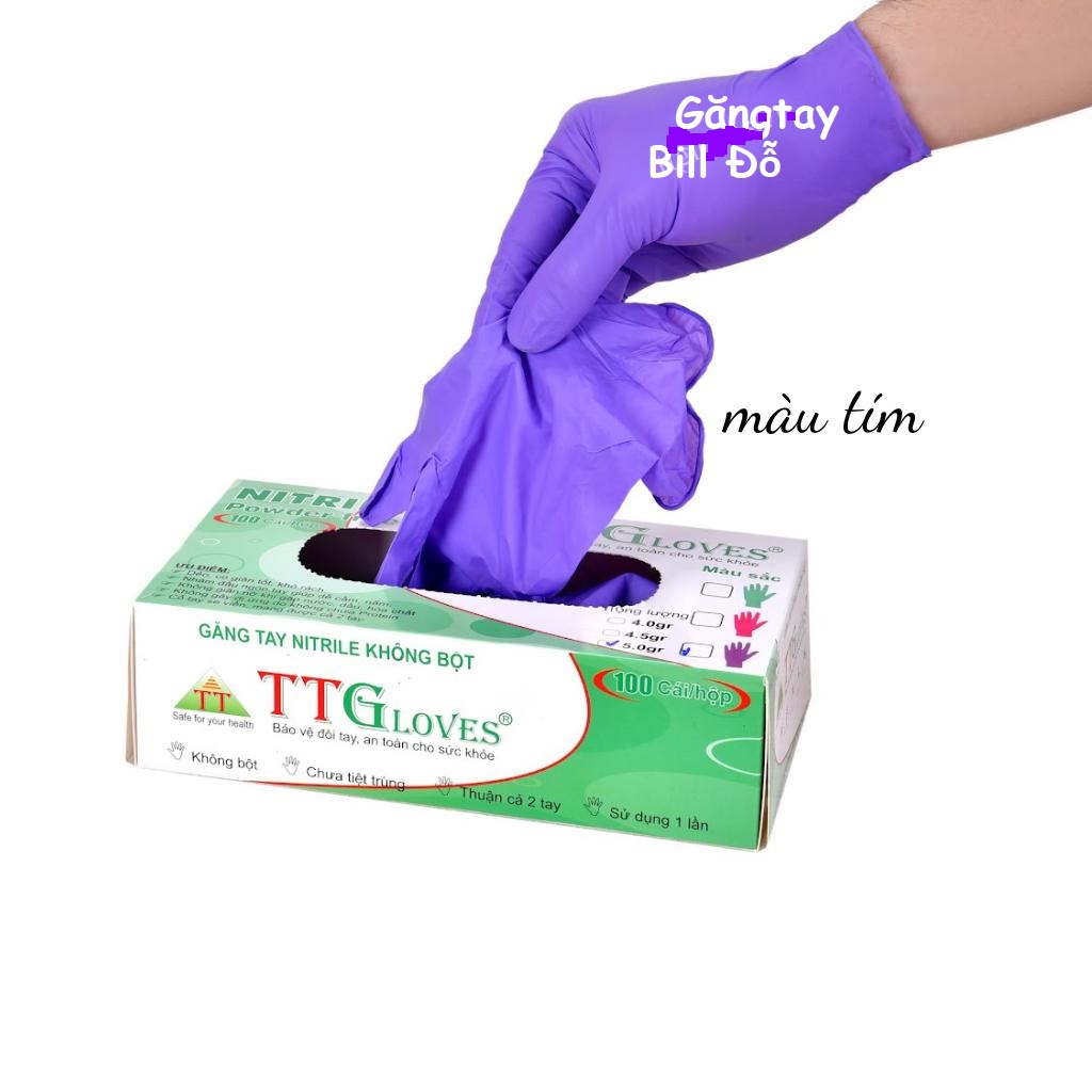 HỘP 100 CÁI Găng Tay Y Tế Nitrile Màu TÍM TTGloves Trọng Lượng 4.5G (Size XS,S,M,L) Dùng Trong Thẩm Mỹ, Phun Xăm, Spa, Thực Phẩm